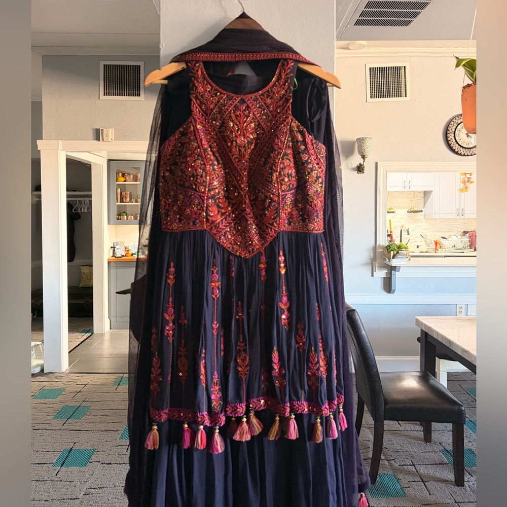 Embroidered Navy and Pink Indian Dress